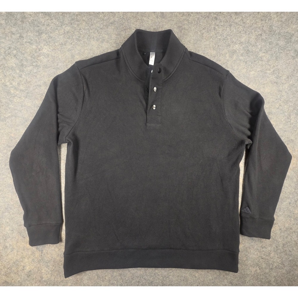Adidas Mens XL Black Ribbed 3-Snap Button Mock Neck Pullover Sweater Henley Golf